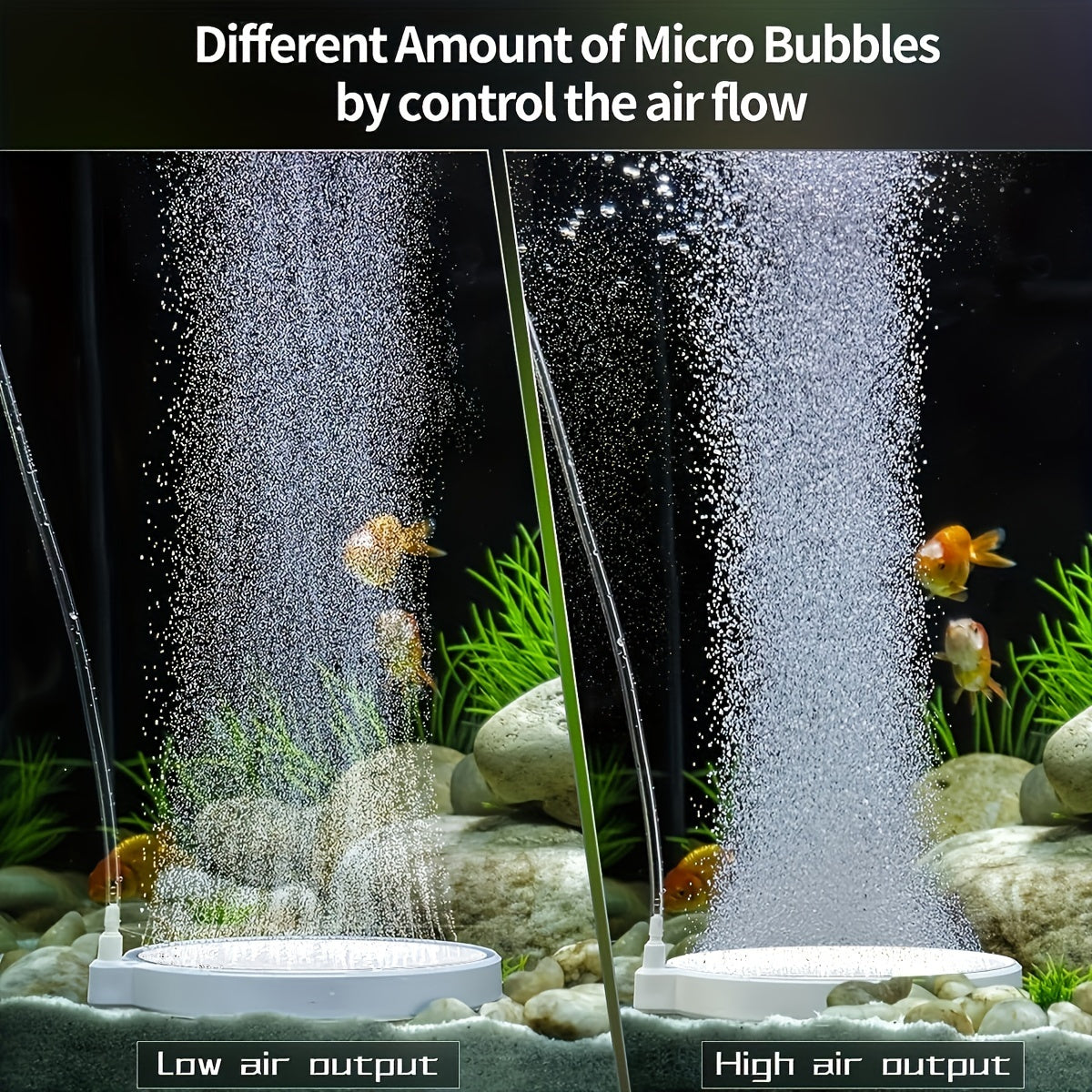 Nano air stone oxygen diffuser for aquariums - PVC high-efficiency air disk bubble, silent operation without battery.