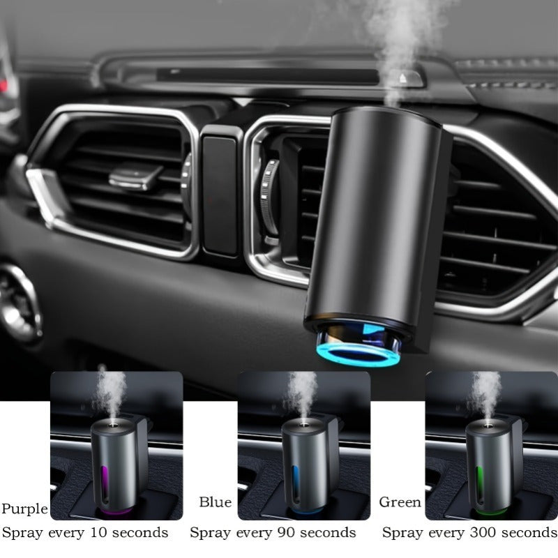 Smart Car Air Aromatherapy Diffuser with three bottles of essential oils.