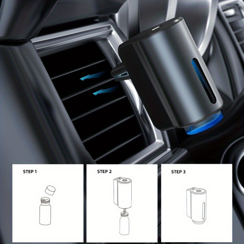 Smart Car Air Aromatherapy Diffuser with three bottles of essential oils.