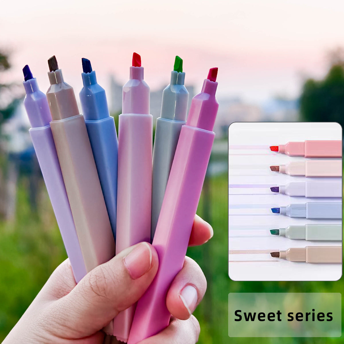 Set of 6/12 soft color highlighter pens with flat tip, no smudging or ink bleeding, made of plastic - suitable for diary writing, office work, and students.