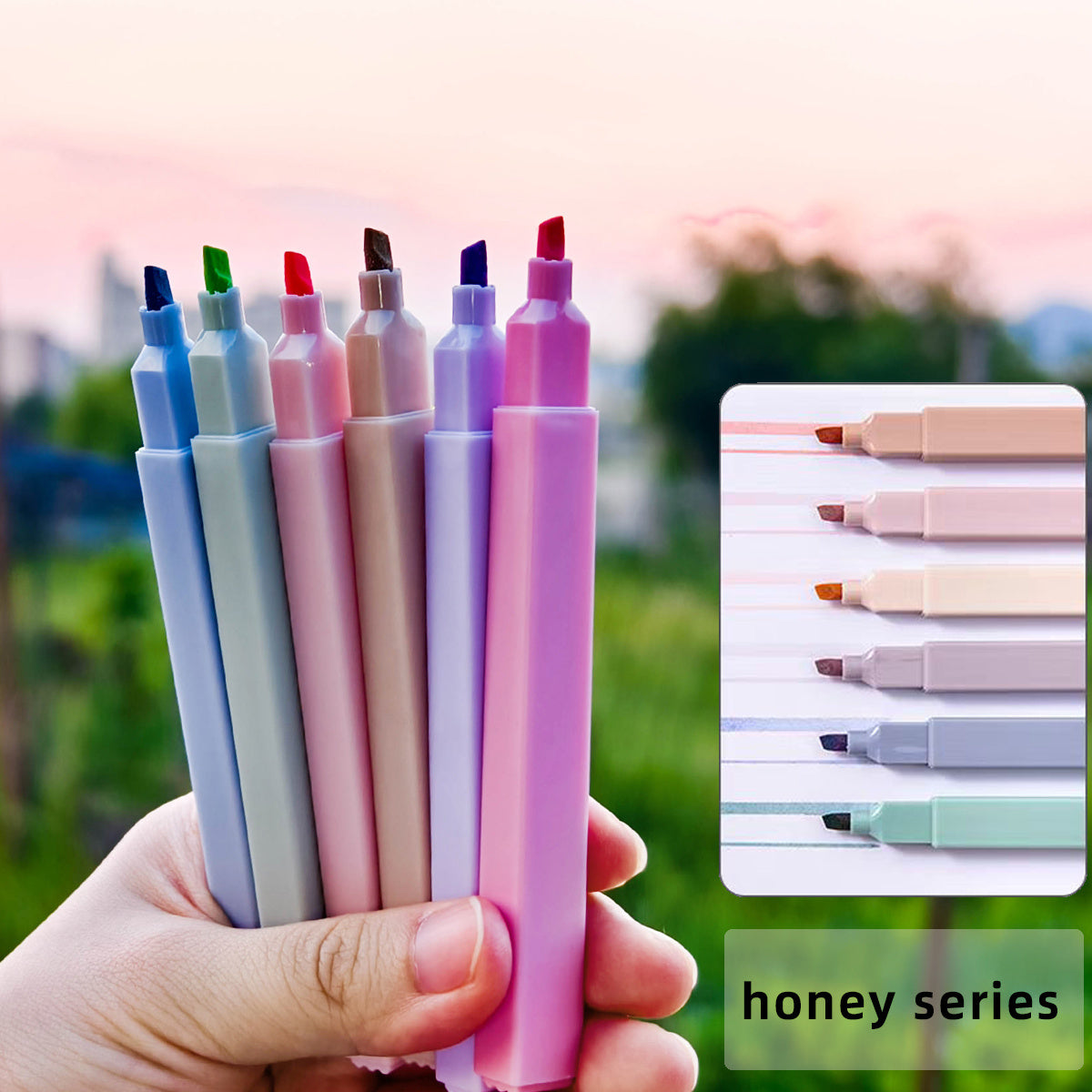 Set of 6/12 soft color highlighter pens with flat tip, no smudging or ink bleeding, made of plastic - suitable for diary writing, office work, and students.