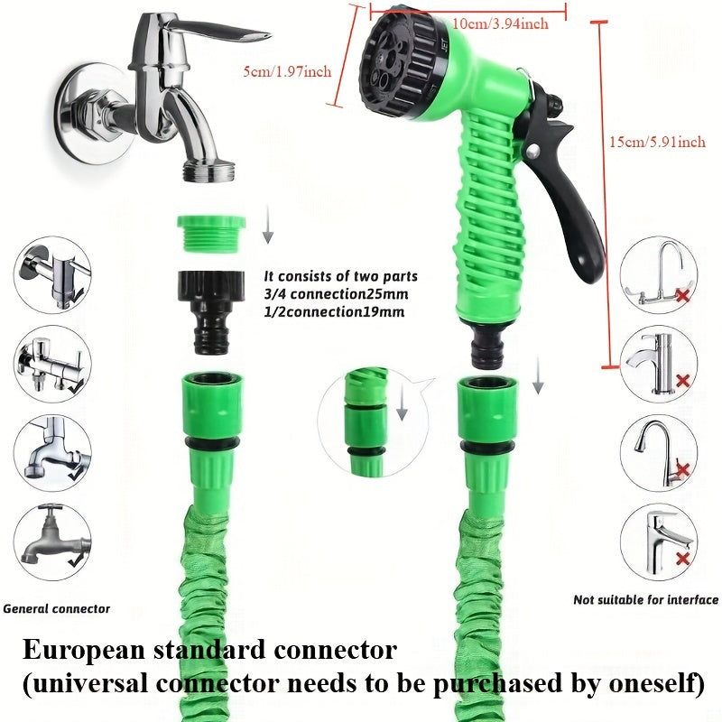 Expandable garden hose, 22.86-meter length, high pressure irrigation, multi-functional car wash pipe, shrinkable design, spray gun included, rubber watering equipment, no battery needed.