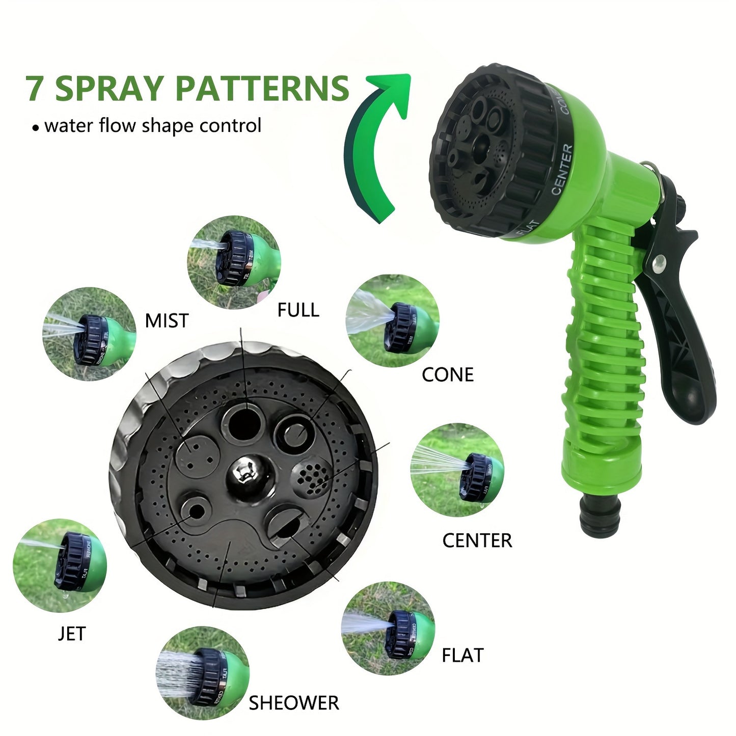 Expandable garden hose, 22.86-meter length, high pressure irrigation, multi-functional car wash pipe, shrinkable design, spray gun included, rubber watering equipment, no battery needed.