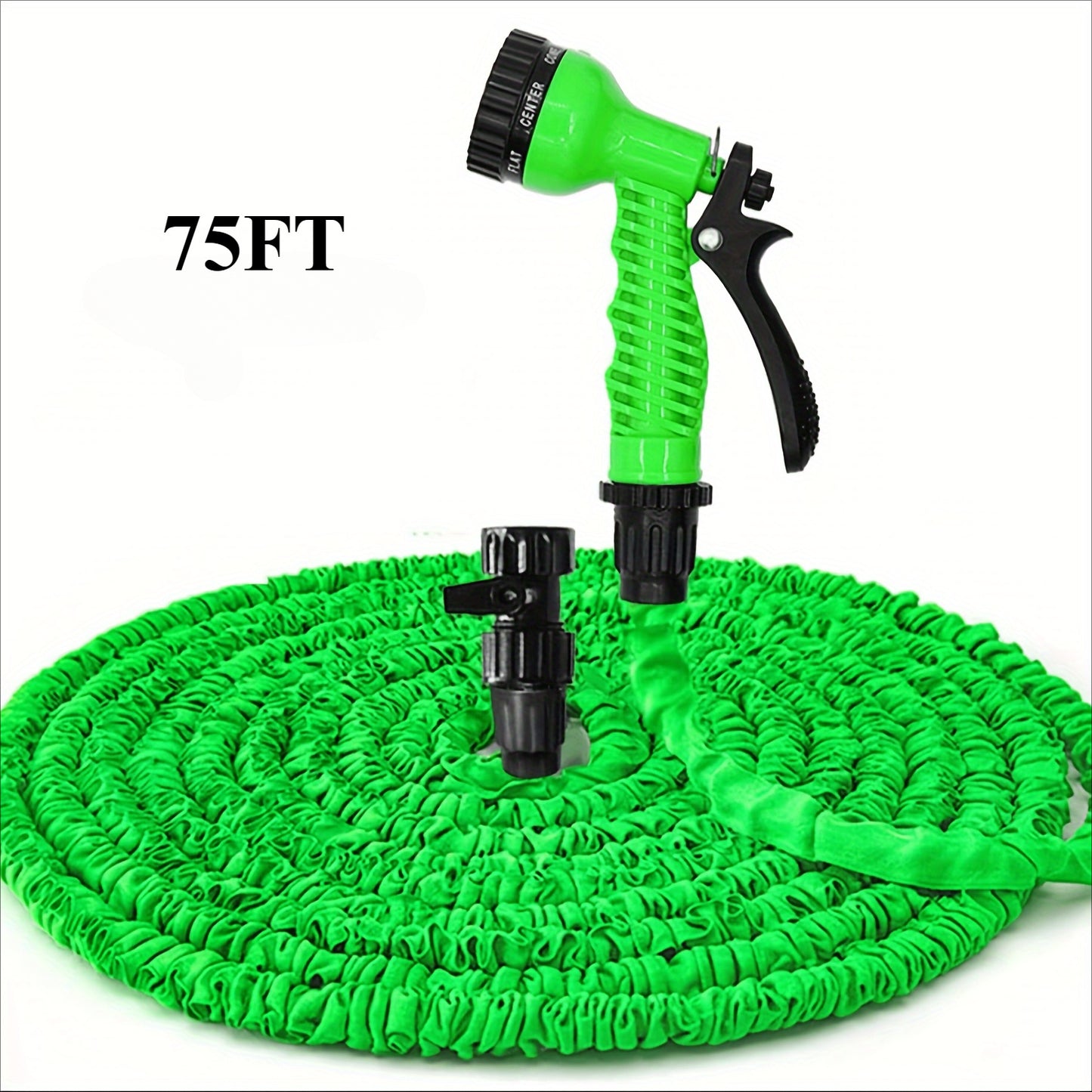 Expandable garden hose, 22.86-meter length, high pressure irrigation, multi-functional car wash pipe, shrinkable design, spray gun included, rubber watering equipment, no battery needed.