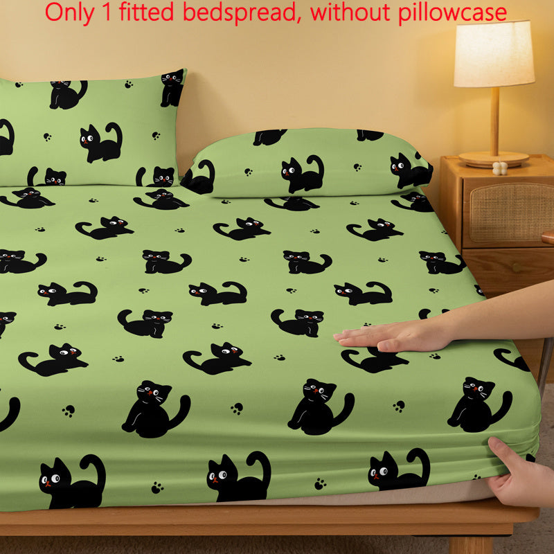 Black Cat Cartoon Print Fitted Sheet - Made of Soft Brushed Polyester with Deep Pockets, Perfect for Bedroom & Guest Room Decor, Easy to Clean in Washing Machine, Ideal Gift for Christmas