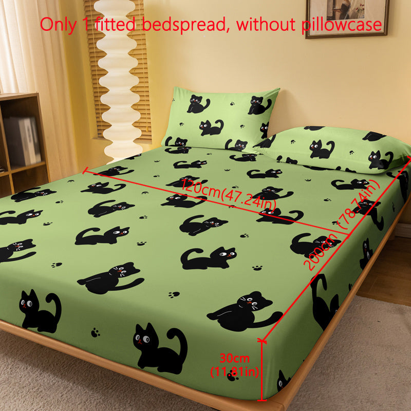 Black Cat Cartoon Print Fitted Sheet - Made of Soft Brushed Polyester with Deep Pockets, Perfect for Bedroom & Guest Room Decor, Easy to Clean in Washing Machine, Ideal Gift for Christmas