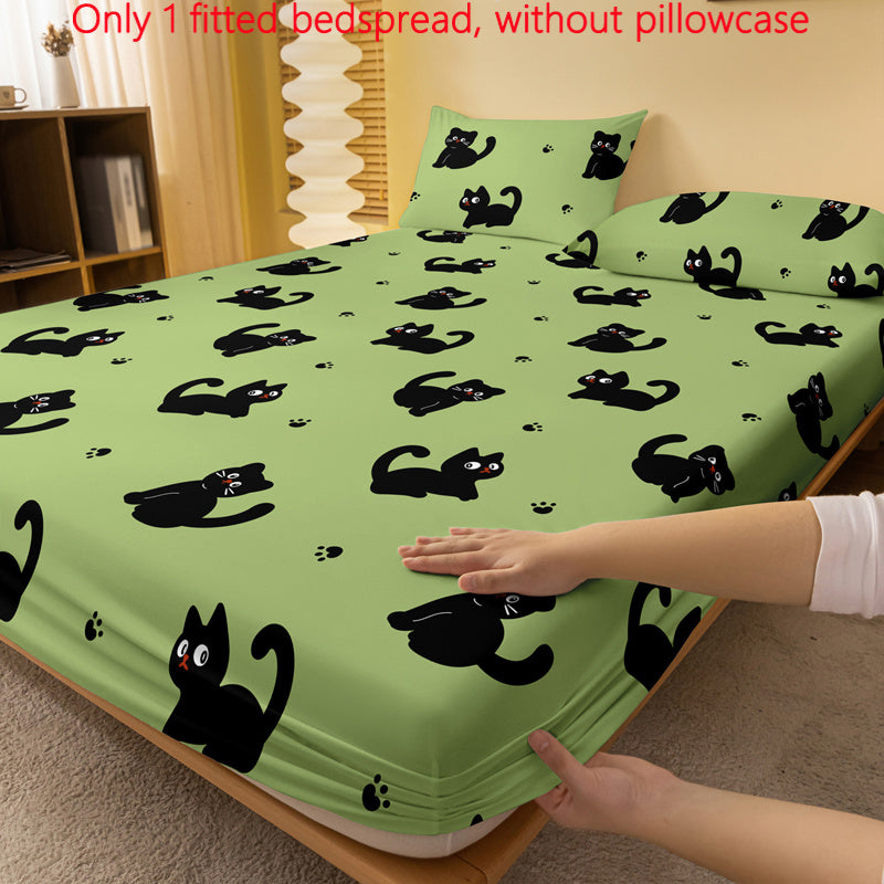 Black Cat Cartoon Print Fitted Sheet - Made of Soft Brushed Polyester with Deep Pockets, Perfect for Bedroom & Guest Room Decor, Easy to Clean in Washing Machine, Ideal Gift for Christmas