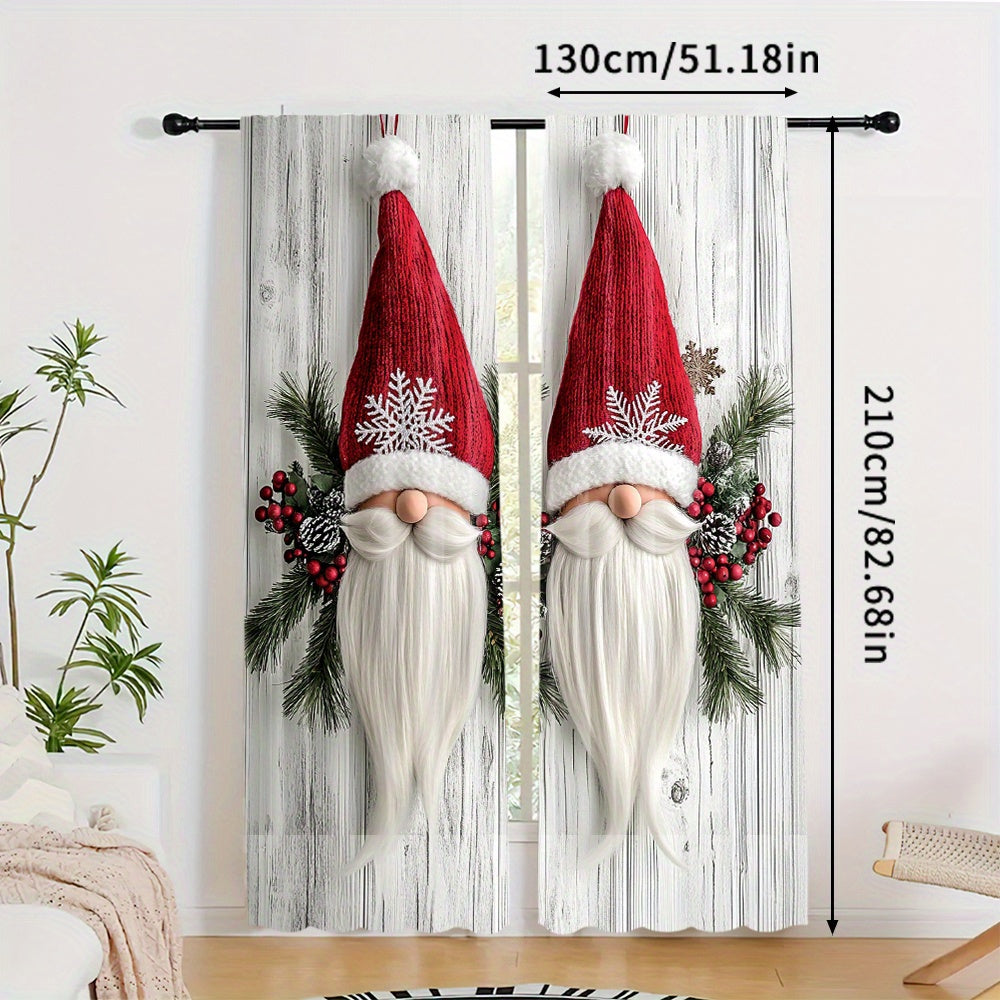 Get ready for the holiday season with this set of 2 Christmas Gnome Curtain Panels. Made from high-quality polyester, these window drapes feature rod pockets for easy hanging in your living room, bedroom, or kitchen. The digital print design adds a