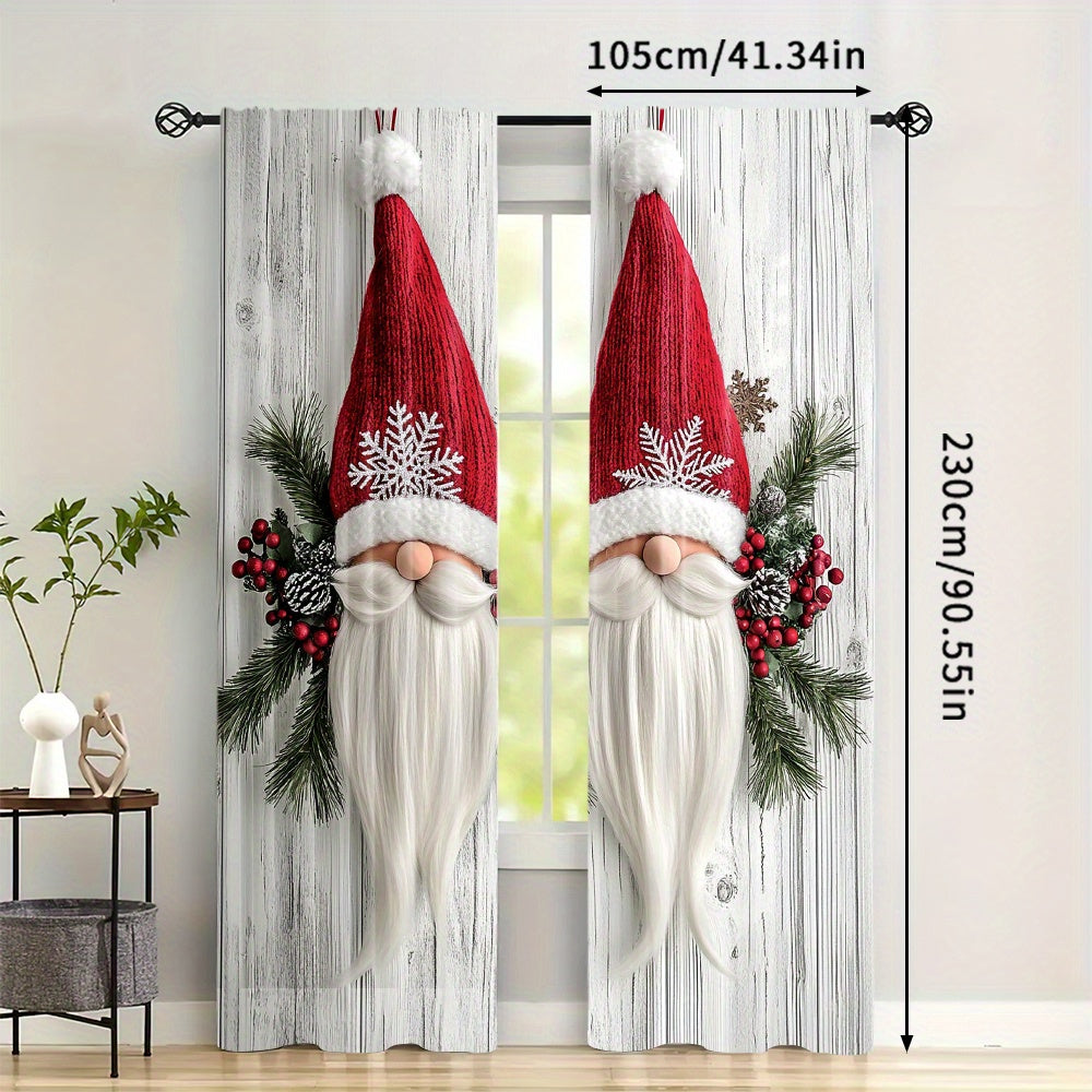 Get ready for the holiday season with this set of 2 Christmas Gnome Curtain Panels. Made from high-quality polyester, these window drapes feature rod pockets for easy hanging in your living room, bedroom, or kitchen. The digital print design adds a