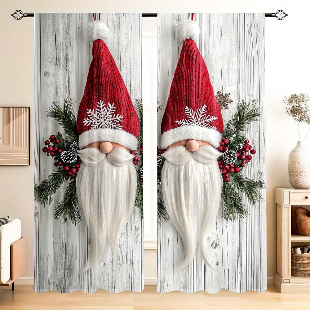 Get ready for the holiday season with this set of 2 Christmas Gnome Curtain Panels. Made from high-quality polyester, these window drapes feature rod pockets for easy hanging in your living room, bedroom, or kitchen. The digital print design adds a