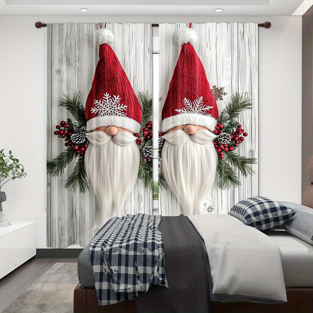 Get ready for the holiday season with this set of 2 Christmas Gnome Curtain Panels. Made from high-quality polyester, these window drapes feature rod pockets for easy hanging in your living room, bedroom, or kitchen. The digital print design adds a