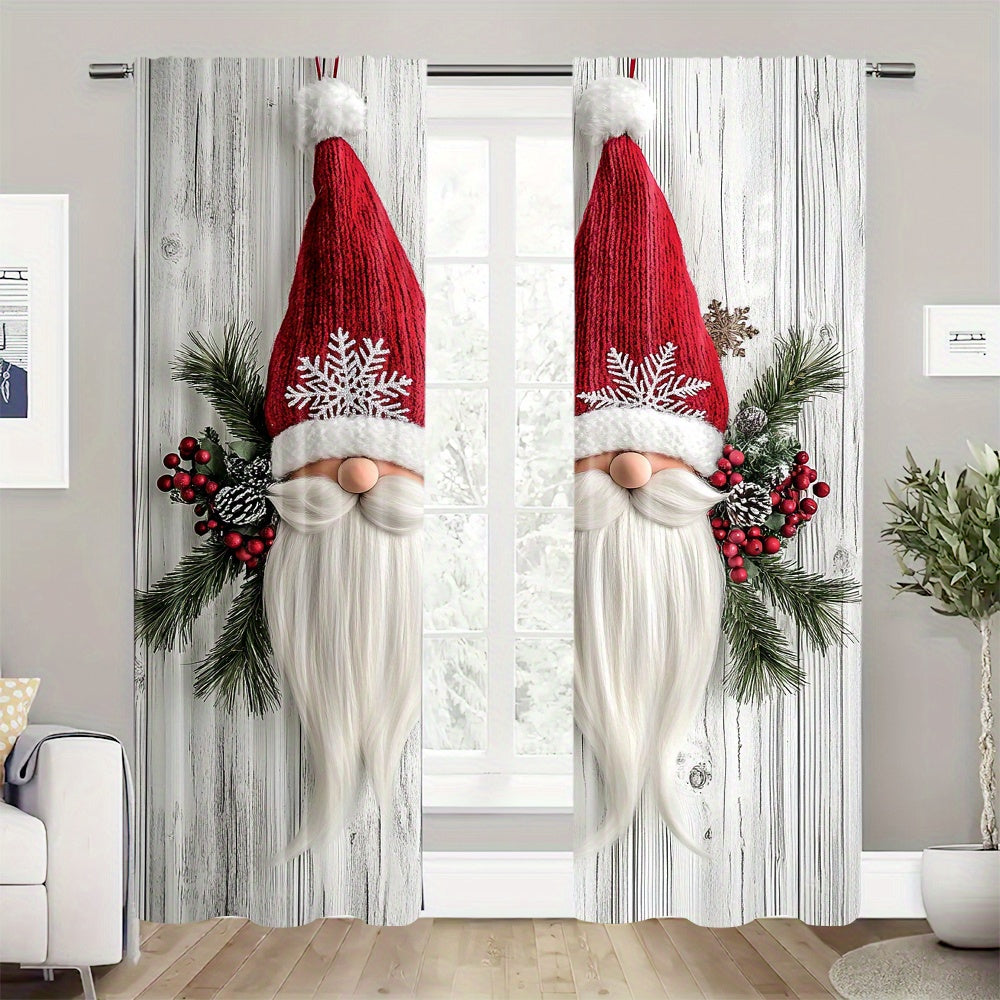 Get ready for the holiday season with this set of 2 Christmas Gnome Curtain Panels. Made from high-quality polyester, these window drapes feature rod pockets for easy hanging in your living room, bedroom, or kitchen. The digital print design adds a