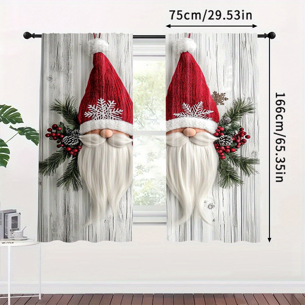 Get ready for the holiday season with this set of 2 Christmas Gnome Curtain Panels. Made from high-quality polyester, these window drapes feature rod pockets for easy hanging in your living room, bedroom, or kitchen. The digital print design adds a