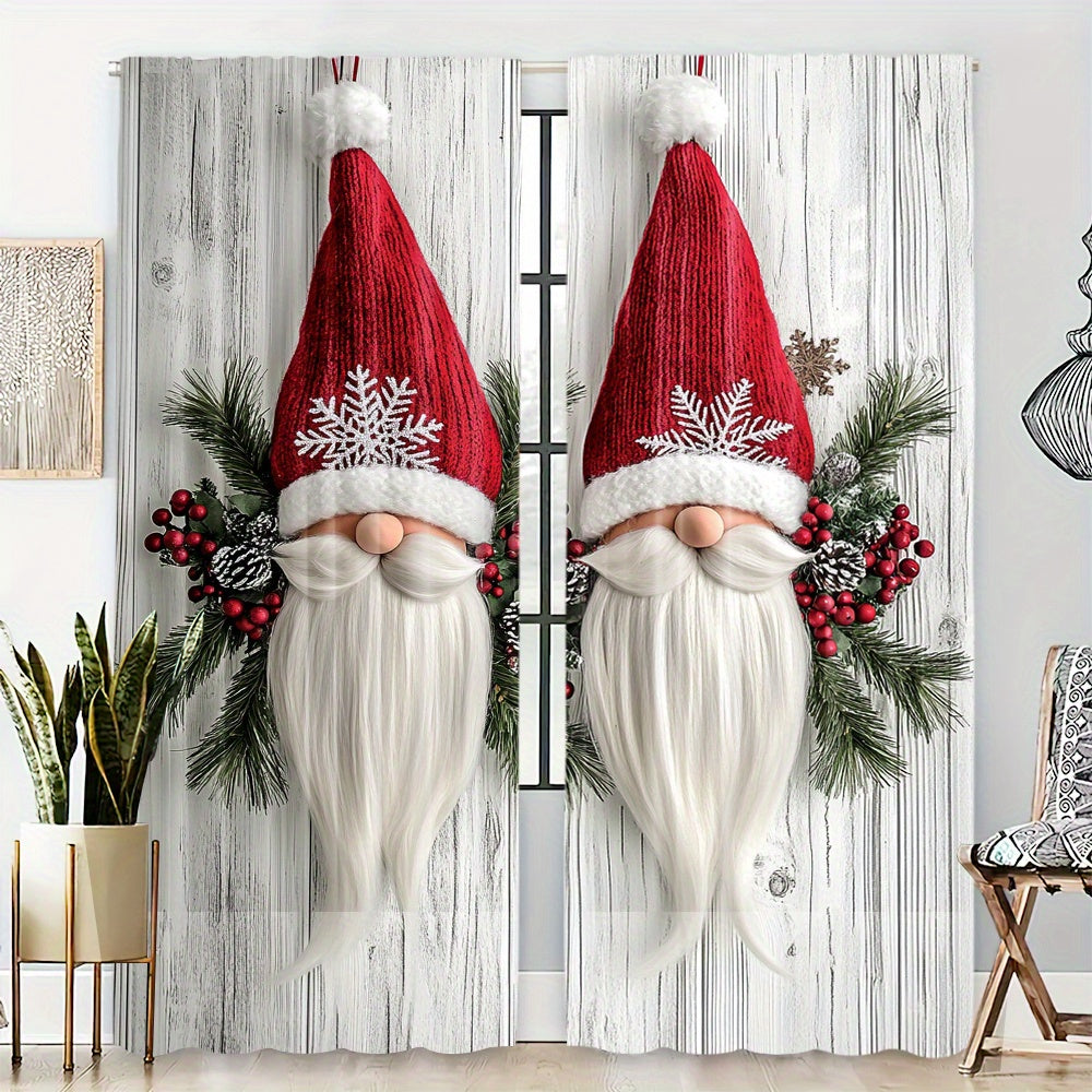 Get ready for the holiday season with this set of 2 Christmas Gnome Curtain Panels. Made from high-quality polyester, these window drapes feature rod pockets for easy hanging in your living room, bedroom, or kitchen. The digital print design adds a