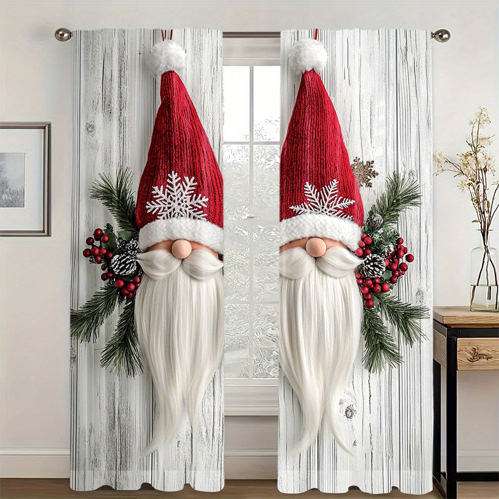 Get ready for the holiday season with this set of 2 Christmas Gnome Curtain Panels. Made from high-quality polyester, these window drapes feature rod pockets for easy hanging in your living room, bedroom, or kitchen. The digital print design adds a