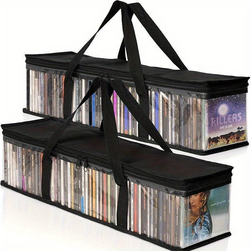 Two CD Storage Bags with Handles - Clear PVC Media Storage - Waterproof Case for Games, Cds, Albums, and Books - Transparent Plastic Bag for Home or Carrying On the Go