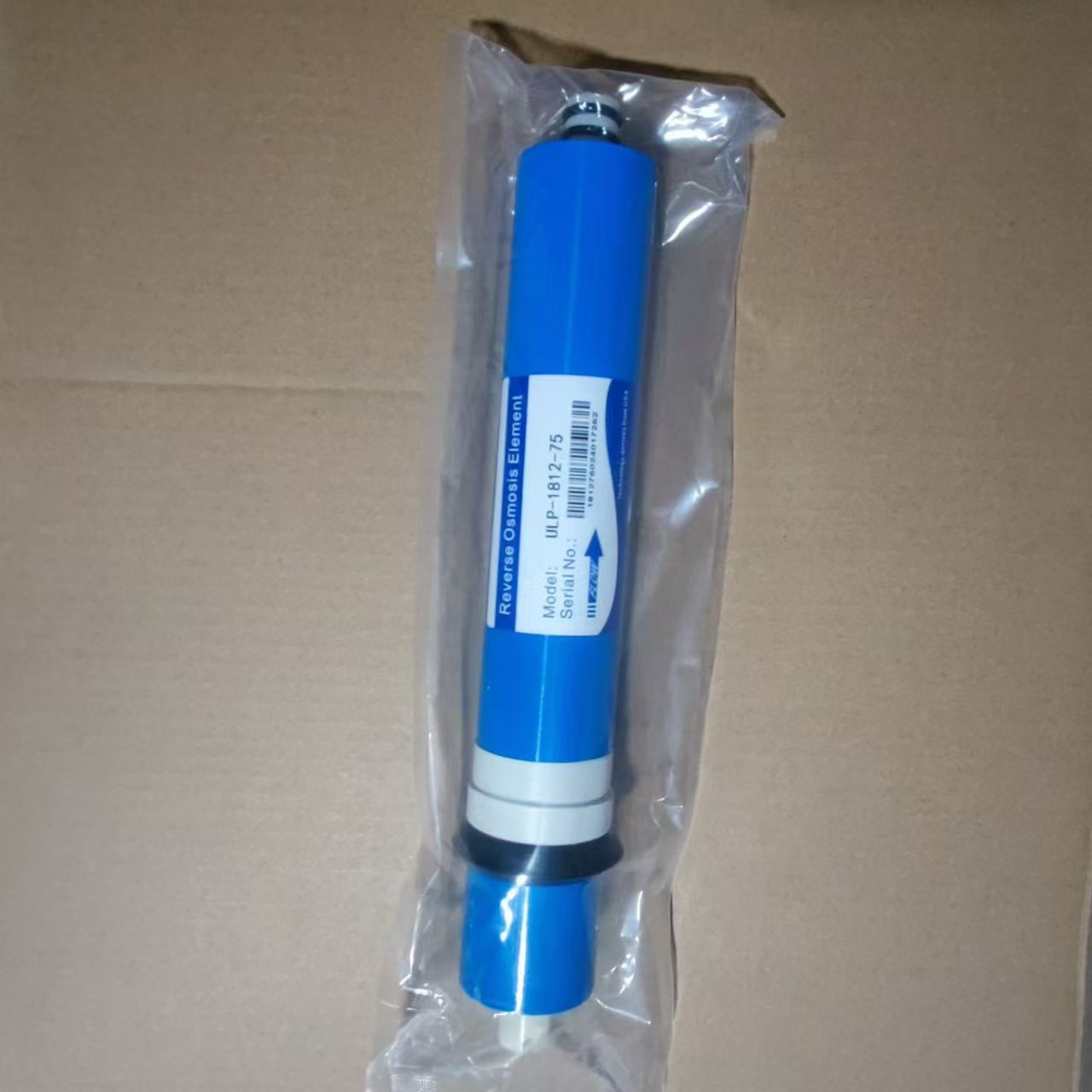 Premium NSF Certified Reverse Osmosis Membrane in blue with black end caps, available in 75/100/150 GPD, made of durable PPSU material for under sink drinking water systems.