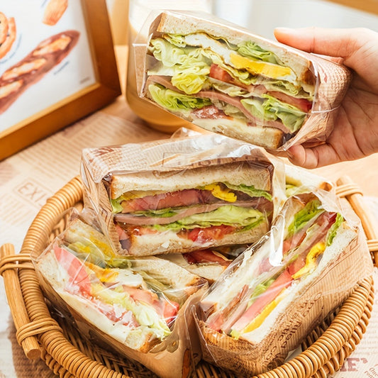 50/100pcs Food Grade Plastic Sandwich Bags - Transparent, Resealable, flat bread packaging for freshness & display. Ideal for food storage and presentation. Visible content storage for