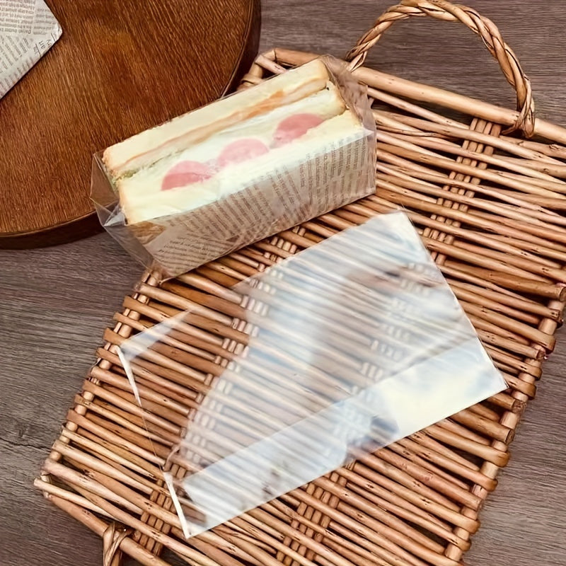 50/100pcs Food Grade Plastic Sandwich Bags - Transparent, Resealable, flat bread packaging for freshness & display. Ideal for food storage and presentation. Visible content storage for