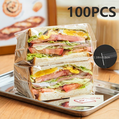 50/100pcs Food Grade Plastic Sandwich Bags - Transparent, Resealable, flat bread packaging for freshness & display. Ideal for food storage and presentation. Visible content storage for