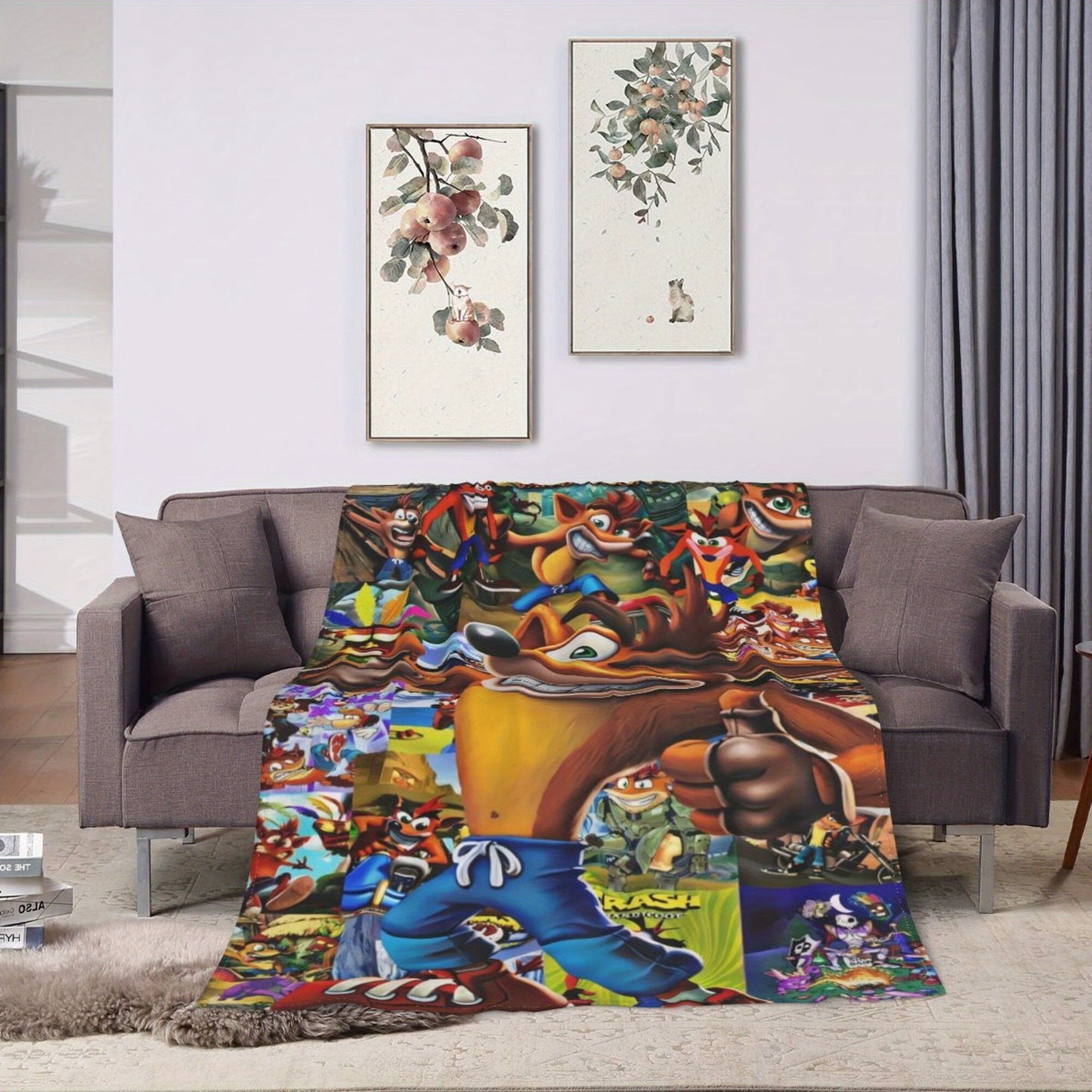 Stay cozy and stylish with the Crash Bandicoot Anime Flannel Throw Blanket! This high-quality blanket is made with polyester non-woven fabric and features digital printing in a mixed color glam style. It is lightweight, soft, and warm for all seasons