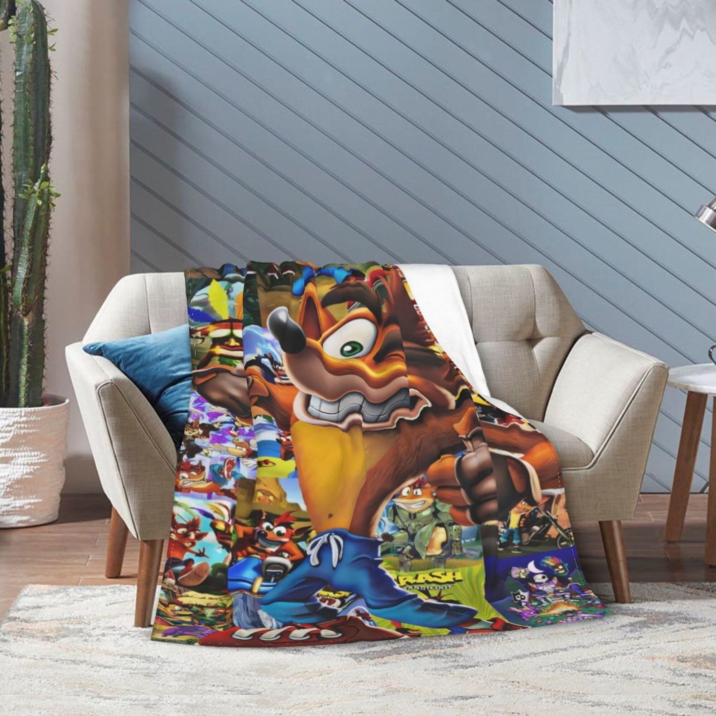 Stay cozy and stylish with the Crash Bandicoot Anime Flannel Throw Blanket! This high-quality blanket is made with polyester non-woven fabric and features digital printing in a mixed color glam style. It is lightweight, soft, and warm for all seasons