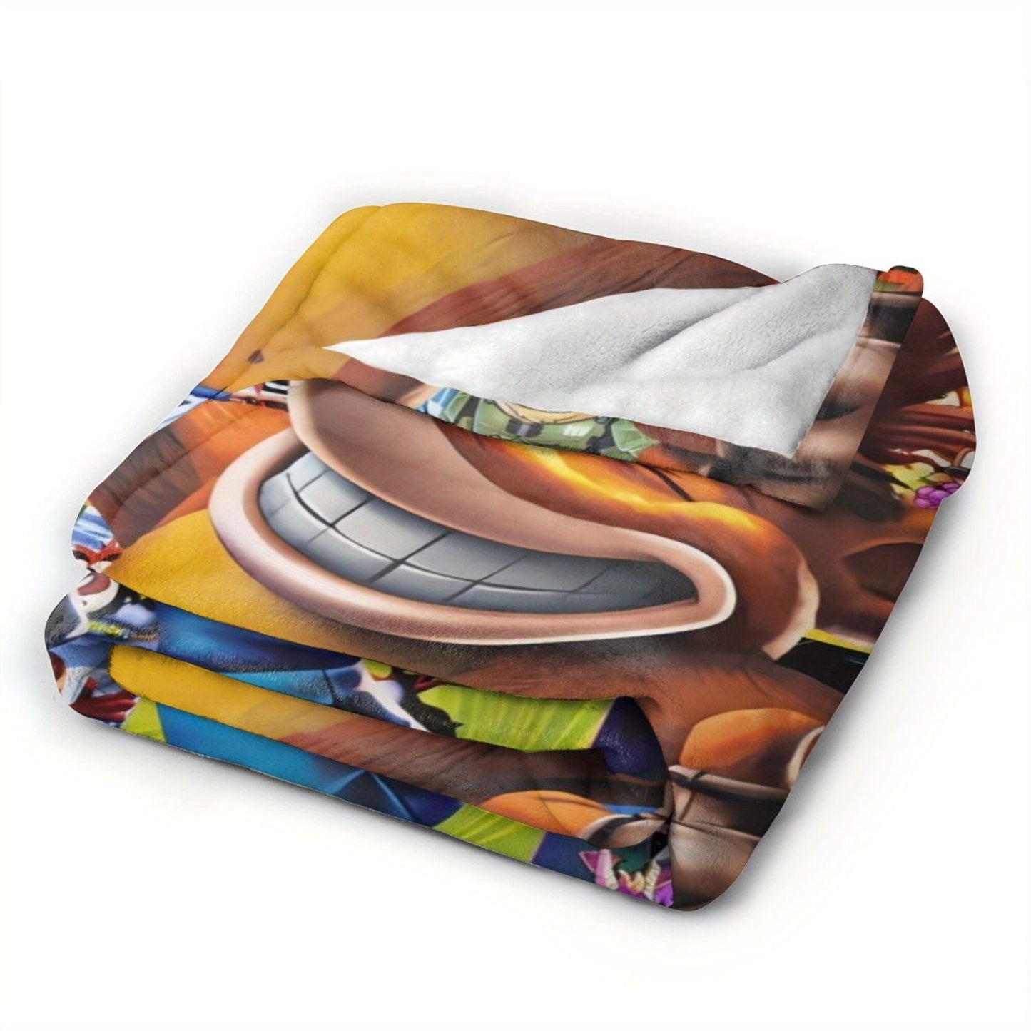 Stay cozy and stylish with the Crash Bandicoot Anime Flannel Throw Blanket! This high-quality blanket is made with polyester non-woven fabric and features digital printing in a mixed color glam style. It is lightweight, soft, and warm for all seasons