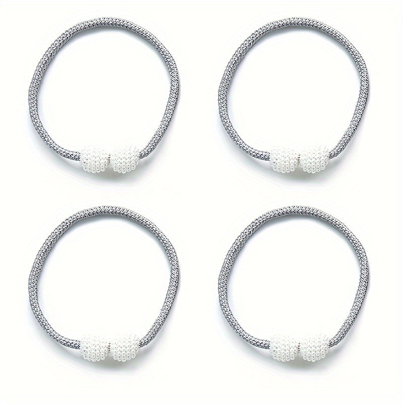 Set of 4 Magnetic Curtain Tiebacks featuring Artificial Pearl Ball, Polyester Holdback Rope for Beautifying Your Bedroom and Living Room