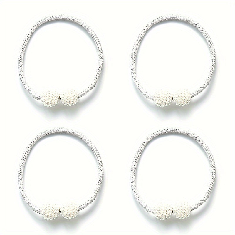 Set of 4 Magnetic Curtain Tiebacks featuring Artificial Pearl Ball, Polyester Holdback Rope for Beautifying Your Bedroom and Living Room