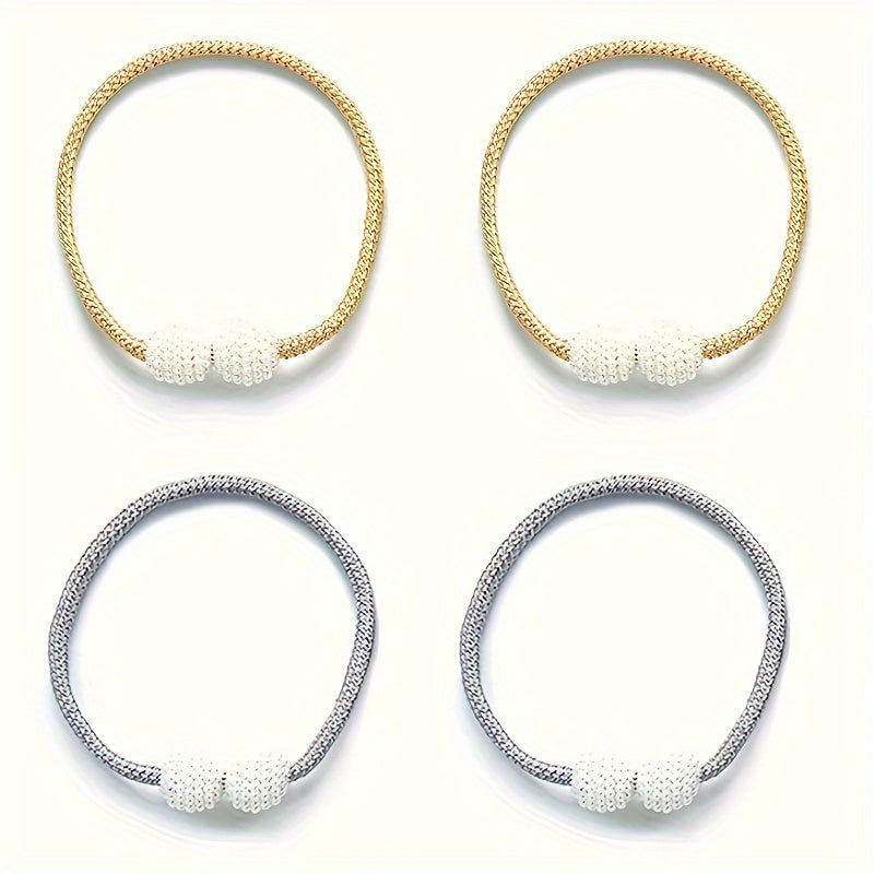 Set of 4 Magnetic Curtain Tiebacks featuring Artificial Pearl Ball, Polyester Holdback Rope for Beautifying Your Bedroom and Living Room