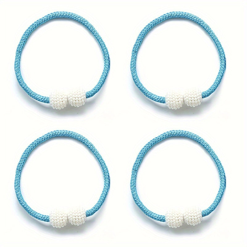 Set of 4 Magnetic Curtain Tiebacks featuring Artificial Pearl Ball, Polyester Holdback Rope for Beautifying Your Bedroom and Living Room