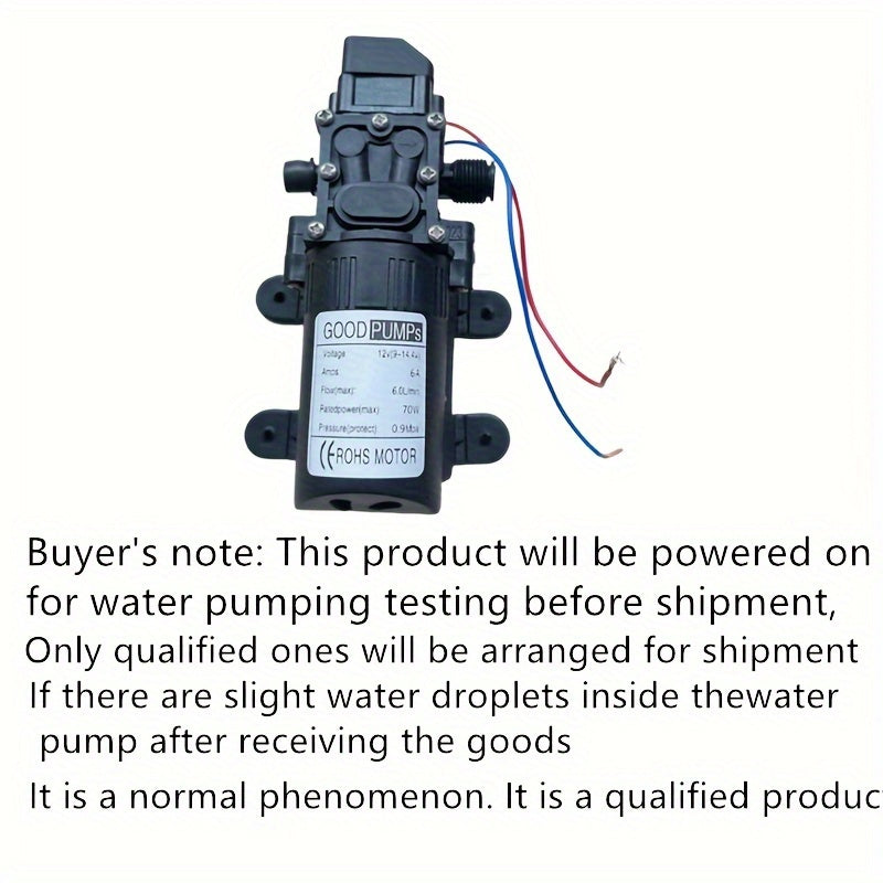 DC 12V 130PSI 1.59gal/Min High Pressure Water Pump - Self-Priming, Ideal for RVs, Boating, & Home Gardens, Easy Installation, Auto Switch.