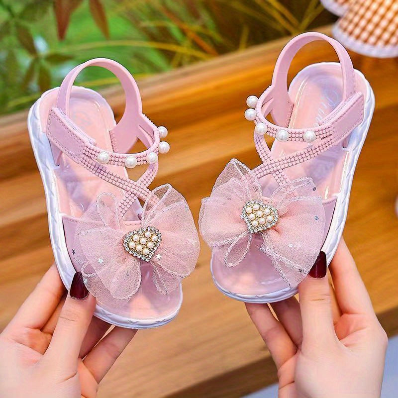 2024 Girls' Princess Sandals with Heart & Floral Design, Non-Slip Soft Sole for Beach Fun