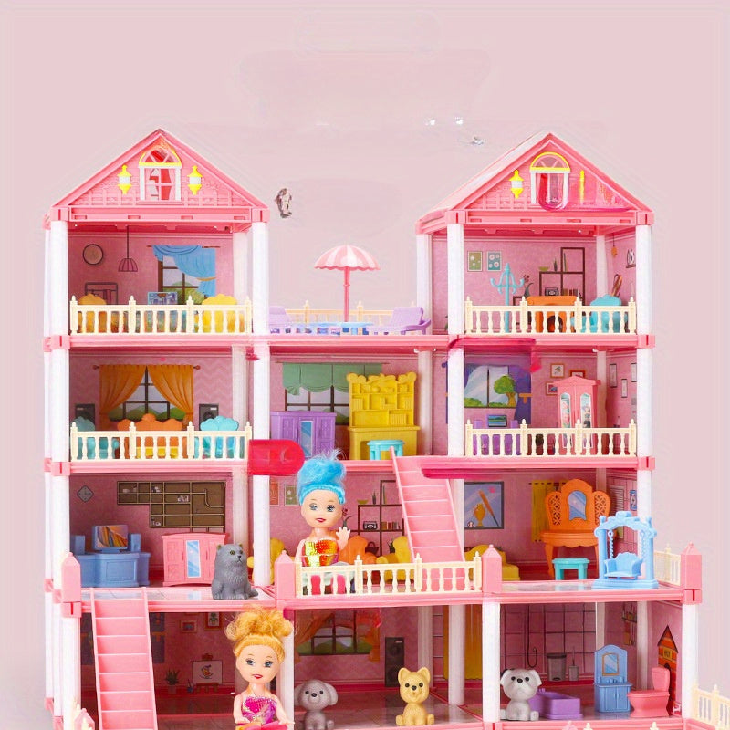 3-6 yoshdagi bolalar uchun Princess Castle Dollhouse o'yin to'plami, mebellar bilan birga, tasavvur o'yinlari uchun ideal.