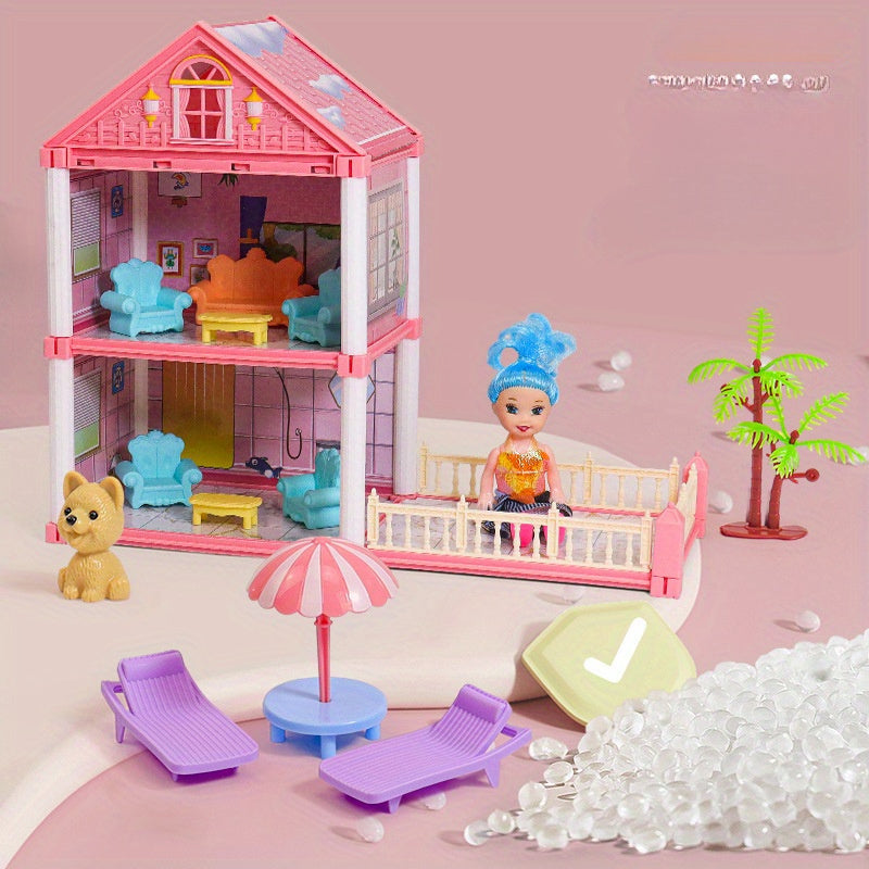 3-6 yoshdagi bolalar uchun Princess Castle Dollhouse o'yin to'plami, mebellar bilan birga, tasavvur o'yinlari uchun ideal.