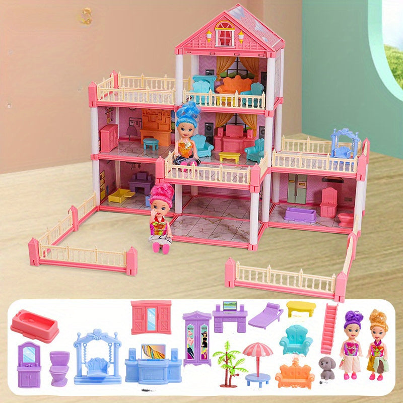 3-6 yoshdagi bolalar uchun Princess Castle Dollhouse o'yin to'plami, mebellar bilan birga, tasavvur o'yinlari uchun ideal.