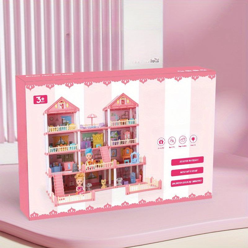 3-6 yoshdagi bolalar uchun Princess Castle Dollhouse o'yin to'plami, mebellar bilan birga, tasavvur o'yinlari uchun ideal.