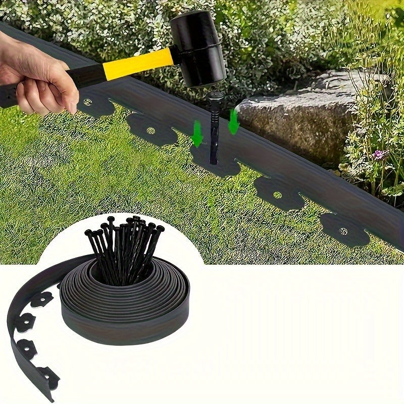 5.0m Black PE Plastic Garden Edging Kit with Anchor Stakes for Landscape and Grass Separation