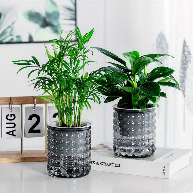 4 modern self-watering plant containers with deep reservoir, oval-shaped indoor plastic flower pots, lightweight tabletop planters for houseplants and flowers, 10.16 cm in size.