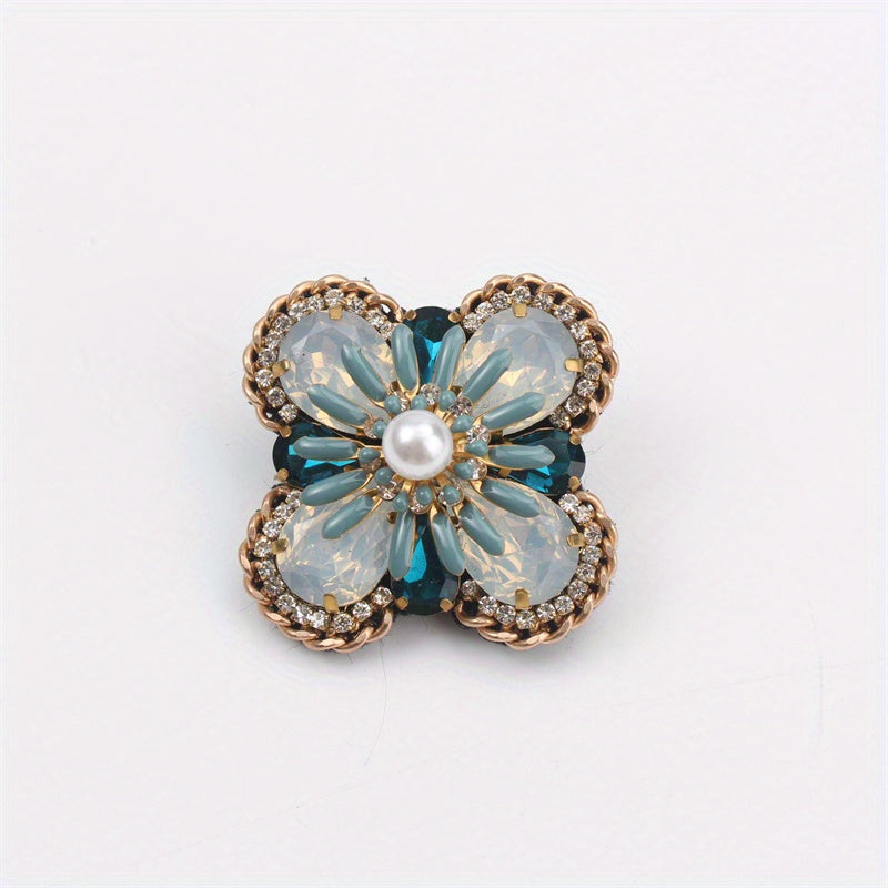 Creative statement jewelry with gemstone accents, a vintage-inspired bohemian floral enamel brooch pin designed for women.