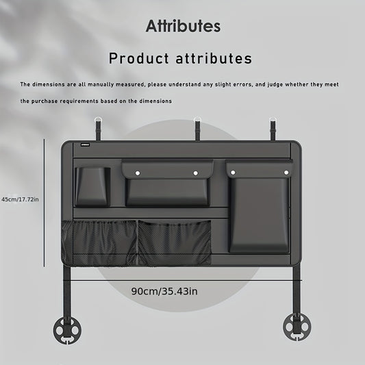 Car trunk storage bag for organizing miscellaneous items.