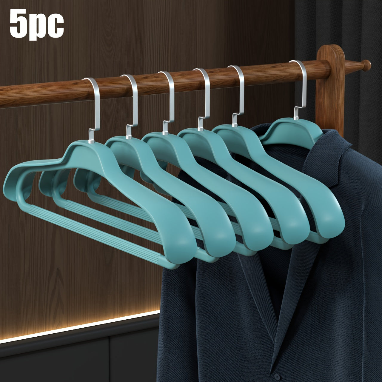 5 Heavy Duty Clothes Hangers in Gray/White/Blue for Home Organization - Wrinkle & Shoulder Resistant, Sturdy Coat Racks - Washable & Rust-Proof. Suitable for Corner, Bedroom, Bathroom and