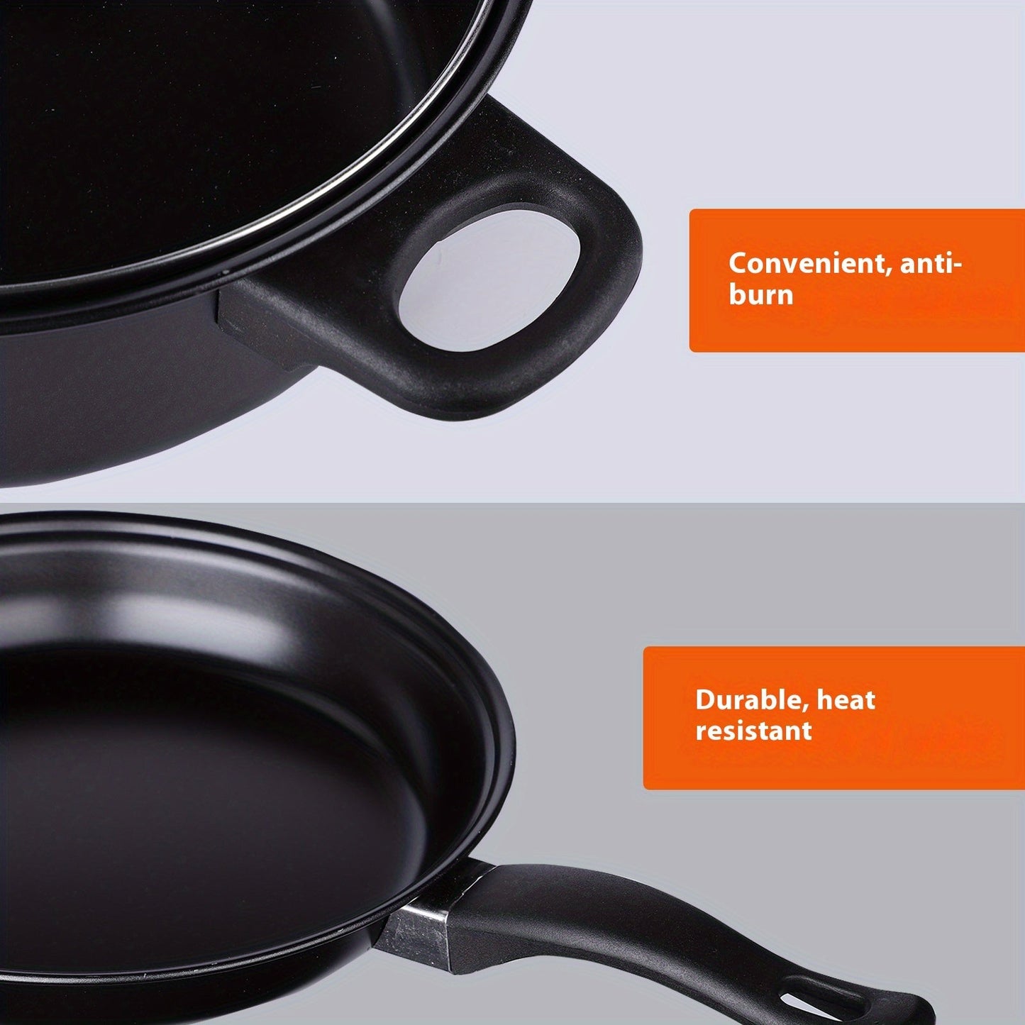 Cookware Set includes 13 pieces of Cast Iron, Nonstick Induction Compatible pots and pans complete with lids. This versatile kitchen set features a Soup Pot, Saucepan, Frying Pan and Utensils for safe food contact.