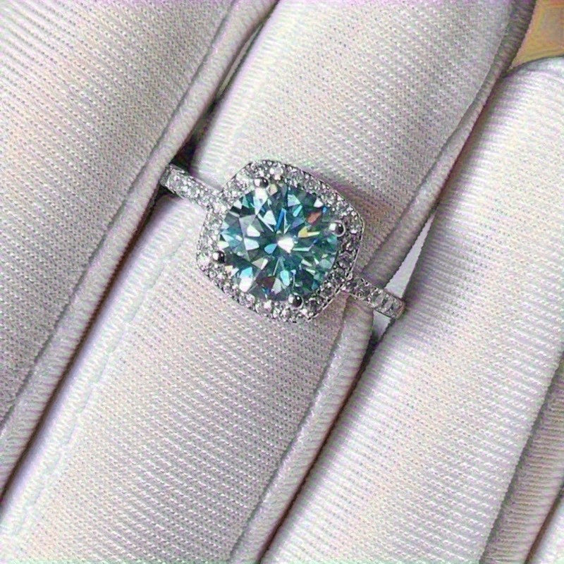 Stylish Blue-Green Moissanite Ring - Available in 1/2/3ct, Ideal for Weddings, Birthdays & Valentine's Day, Vintage Design in 925 Sterling Silver