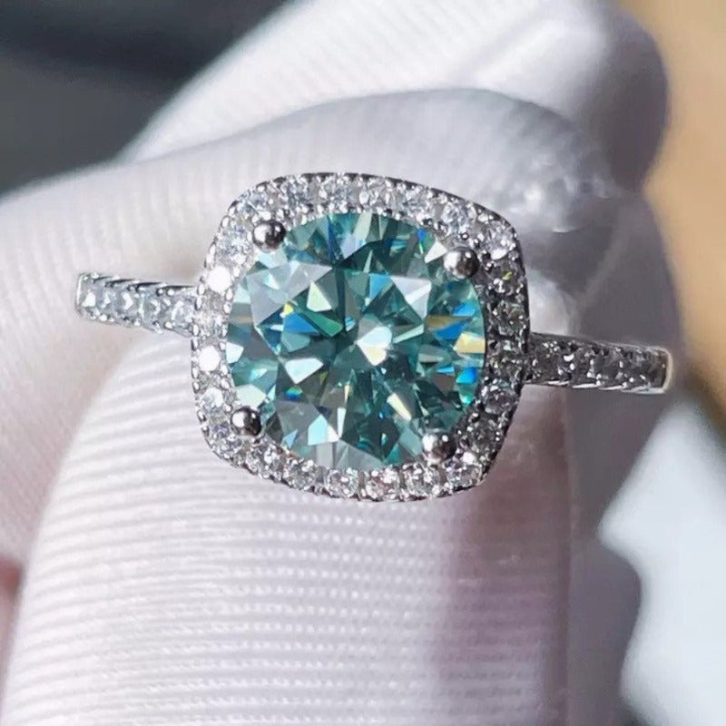 Stylish Blue-Green Moissanite Ring - Available in 1/2/3ct, Ideal for Weddings, Birthdays & Valentine's Day, Vintage Design in 925 Sterling Silver