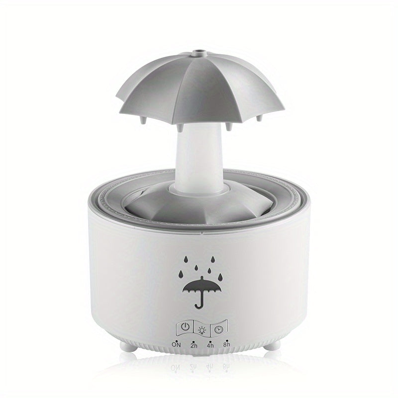 1pc Rotatable Rain Cloud Humidifier with 7-Color LED Lights, Essential Oil Compatible, 3-Level Timer, and Aromatherapy Function – Perfect for Relaxation and Air Purification. White Umbrella