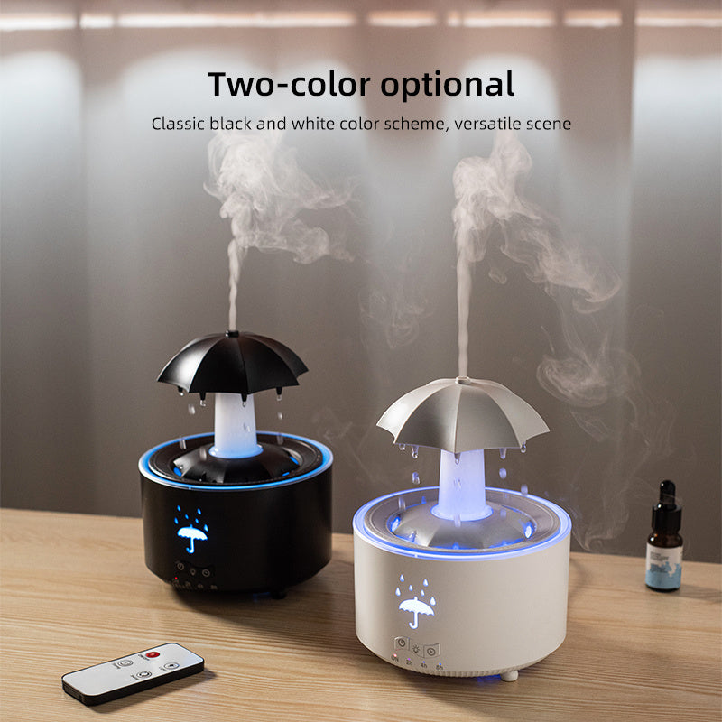 1pc Rotatable Rain Cloud Humidifier with 7-Color LED Lights, Essential Oil Compatible, 3-Level Timer, and Aromatherapy Function – Perfect for Relaxation and Air Purification. White Umbrella