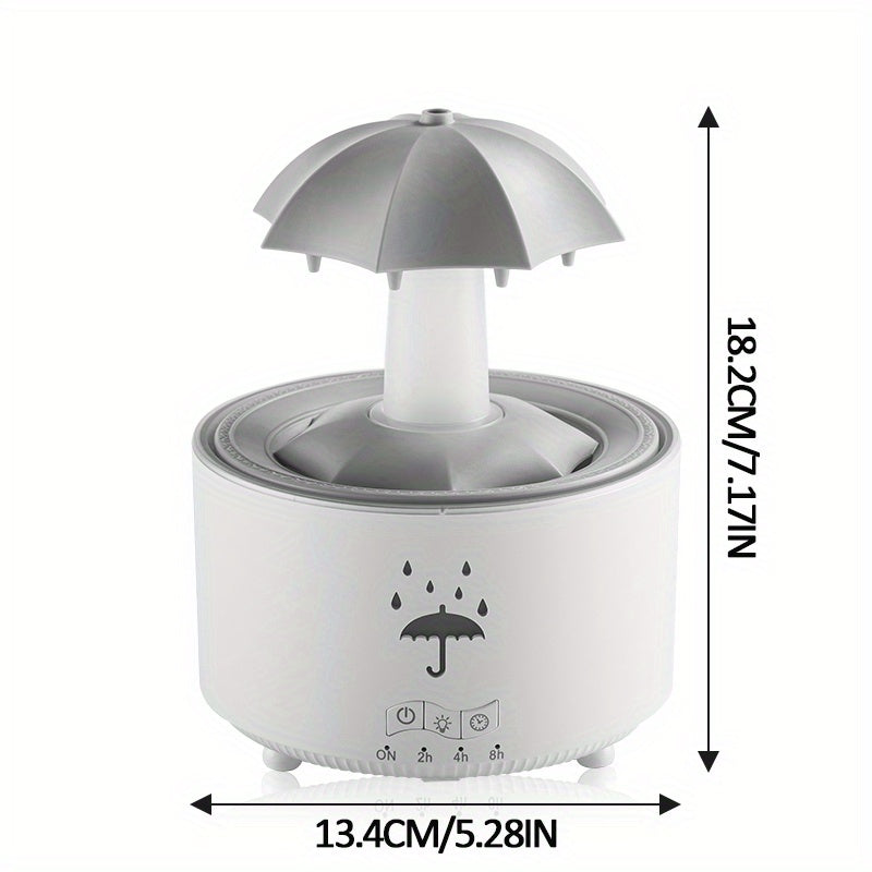 1pc Rotatable Rain Cloud Humidifier with 7-Color LED Lights, Essential Oil Compatible, 3-Level Timer, and Aromatherapy Function – Perfect for Relaxation and Air Purification. White Umbrella