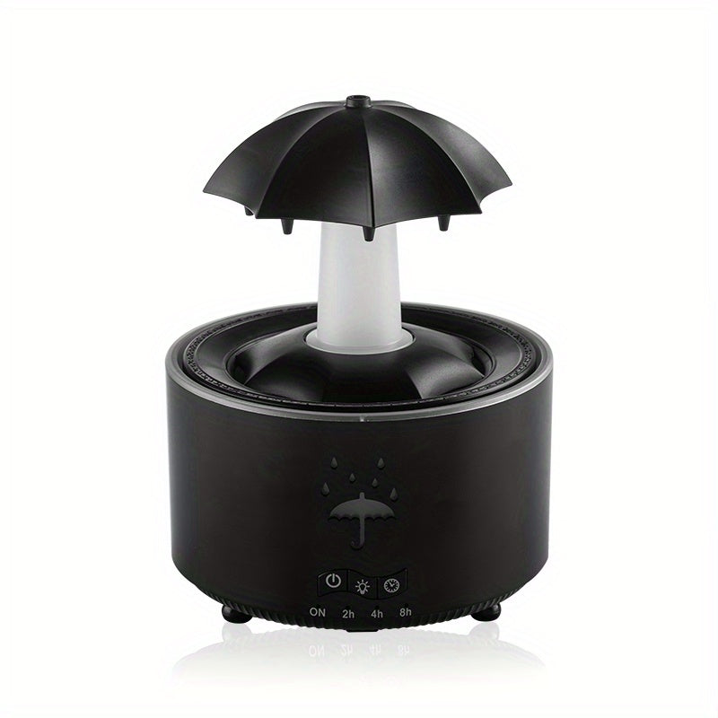 1pc Rotatable Rain Cloud Humidifier with 7-Color LED Lights, Essential Oil Compatible, 3-Level Timer, and Aromatherapy Function – Perfect for Relaxation and Air Purification. White Umbrella