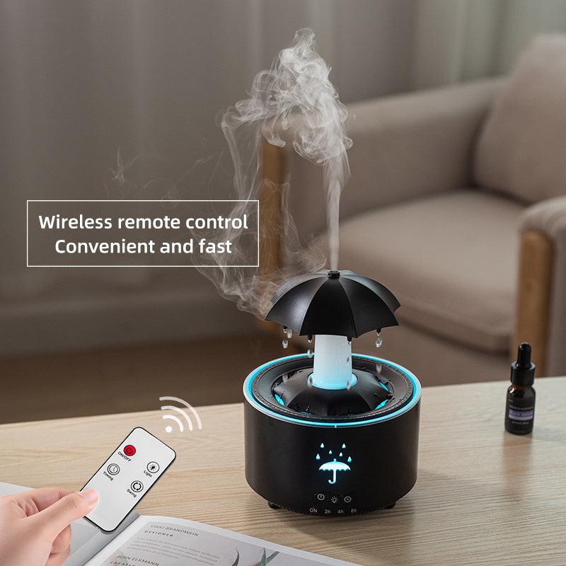 1pc Rotatable Rain Cloud Humidifier with 7-Color LED Lights, Essential Oil Compatible, 3-Level Timer, and Aromatherapy Function – Perfect for Relaxation and Air Purification. White Umbrella